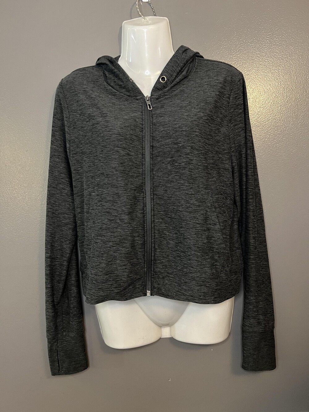 Kyodan Outdoor Jacket Womens Medium Gray Hooded Full Zip Lightweight Cropped